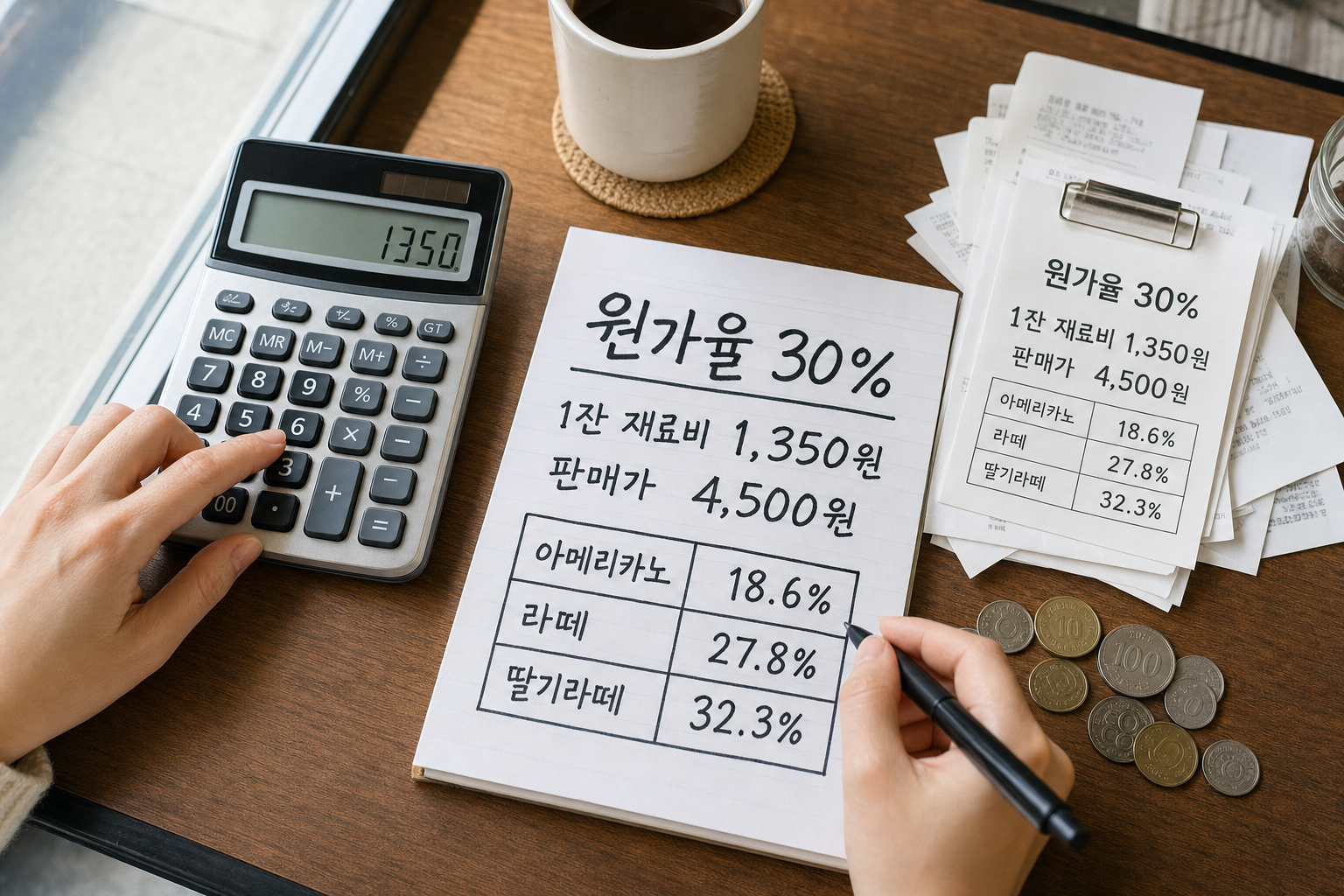 카페 메뉴 원가율 계산 30%를 맞추는 레시피 계산 실전 예시