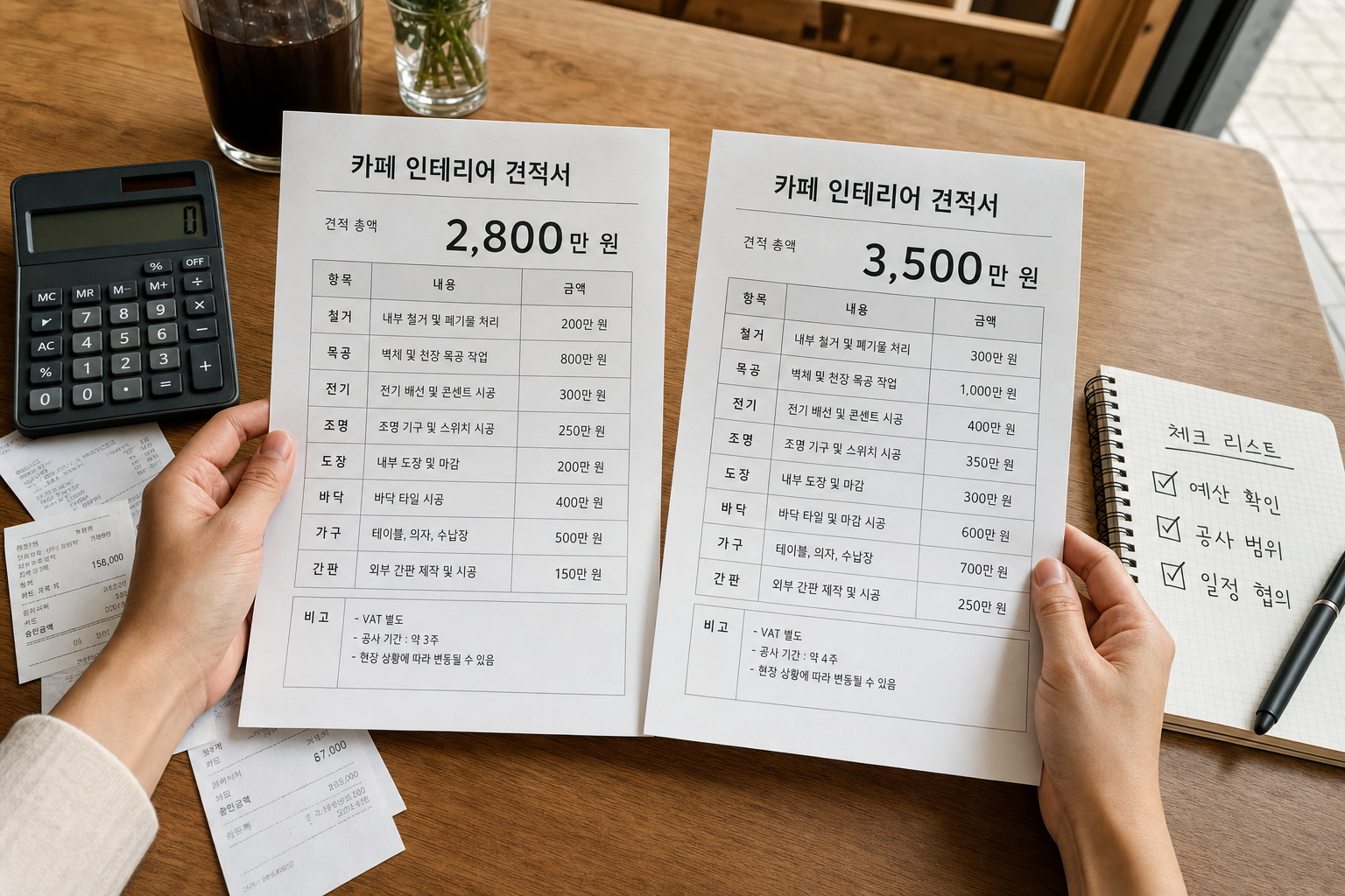 카페 인테리어 비용 공사 견적 비교 체크리스트