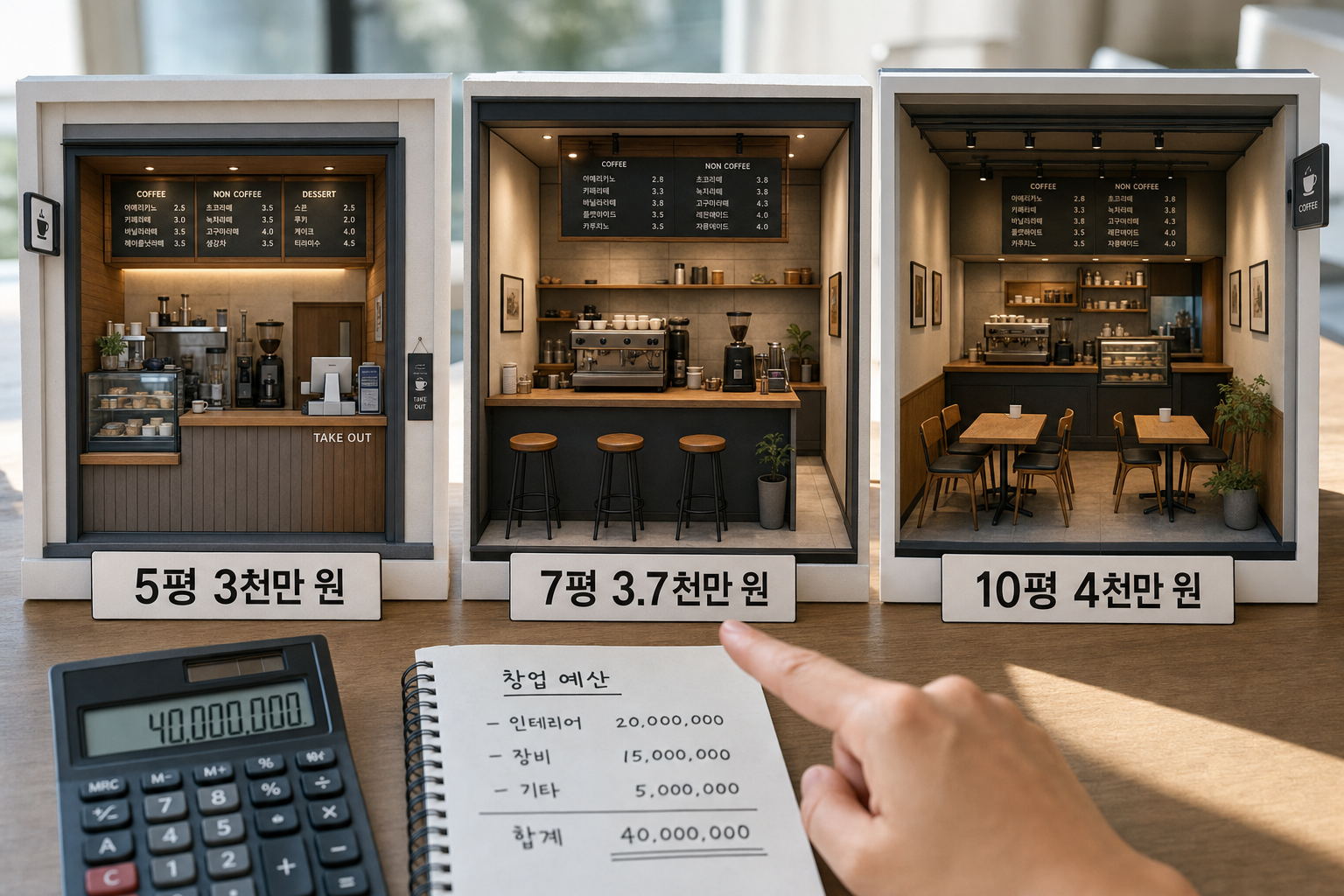 카페 창업 비용 3천만 원으로 가능한 매장 규모 비교